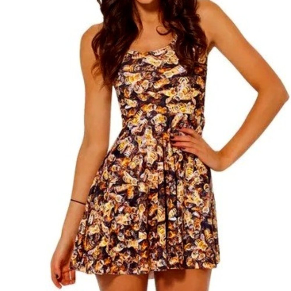 BlackMilk Bee Photo Print Skater Dress Honeybee Hive XS